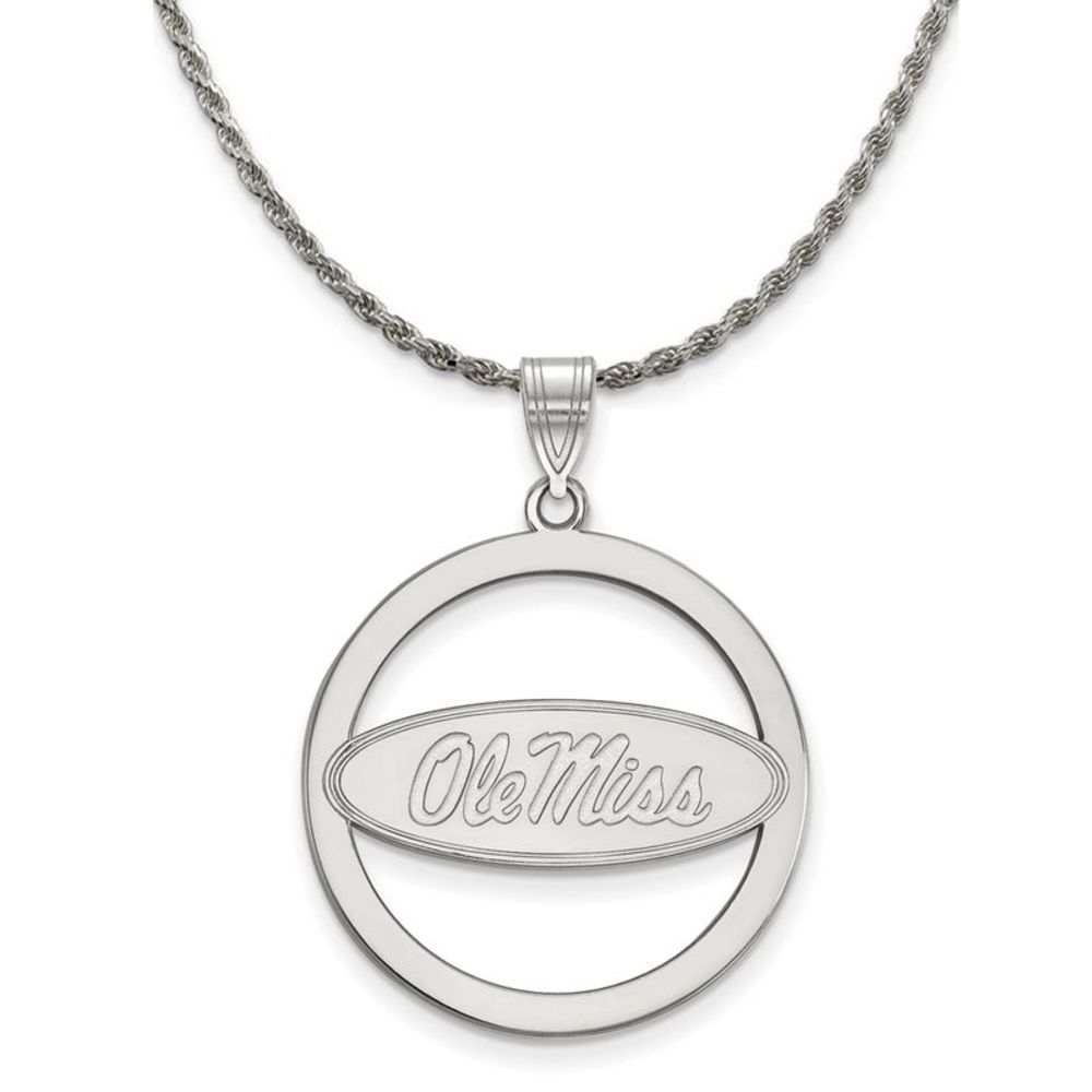 Sterling Silver U. of Mississippi Large Circle Necklace - 24 Inch